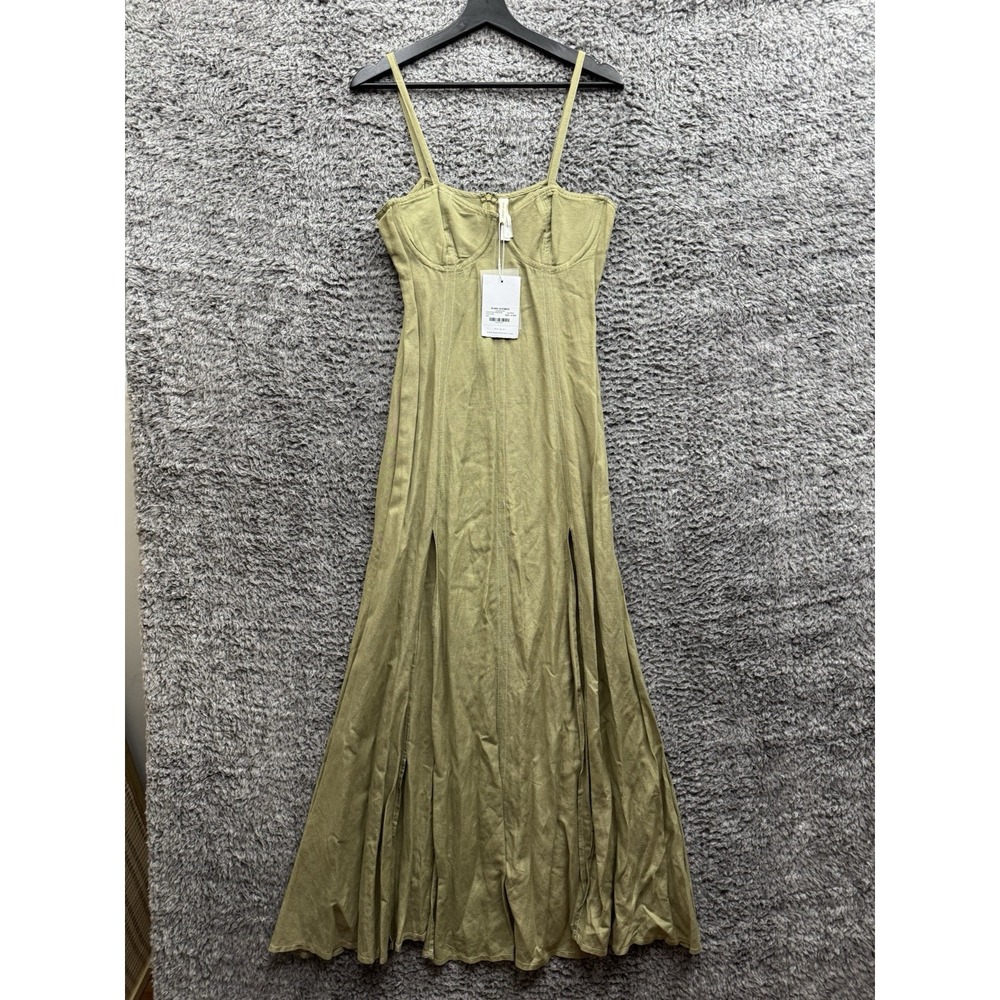 Shani Shemer Josie Wired Long Dress in Olive Green Size L NWT $530